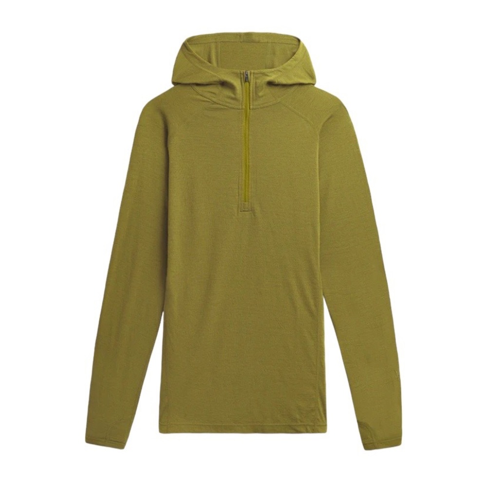 Ibex Indie Hoodie Merino Wool Mens 2XL Athletic Fit Olive Lightweight 1/4 Zip